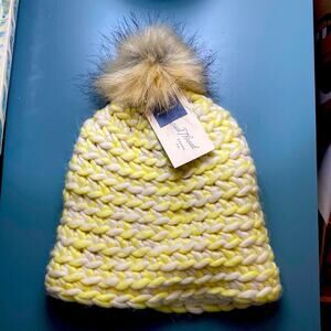 Universal Thread Hand Knit Beanie Yellow and Cream